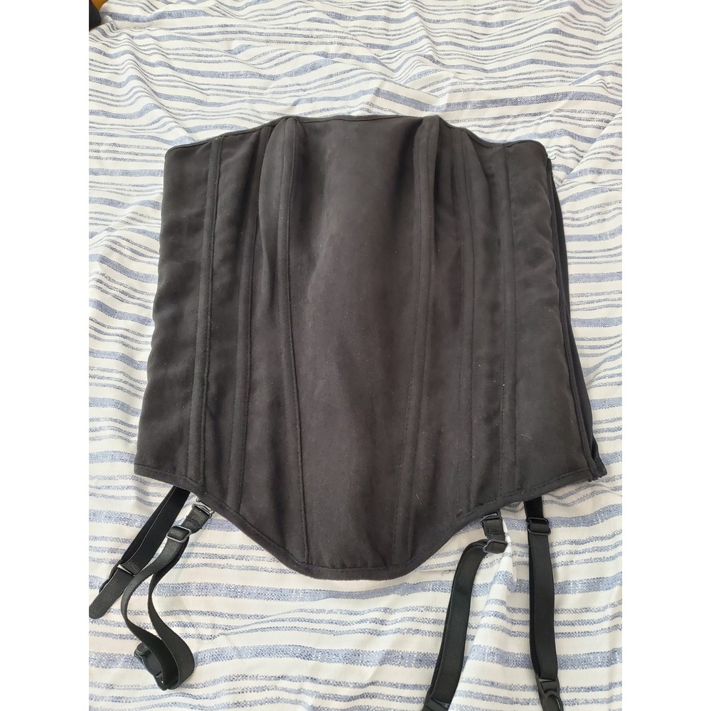 Fredericks of Hollywood Black Corset Top Garter Straps Boned Sweetheart Bustier